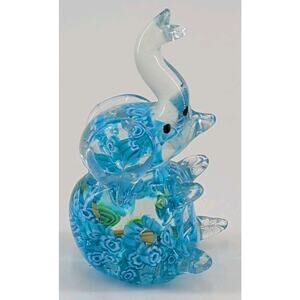Murano Style Vtg Blue Millefiori Elephant Blown Art Glass Figurine Paperweight
